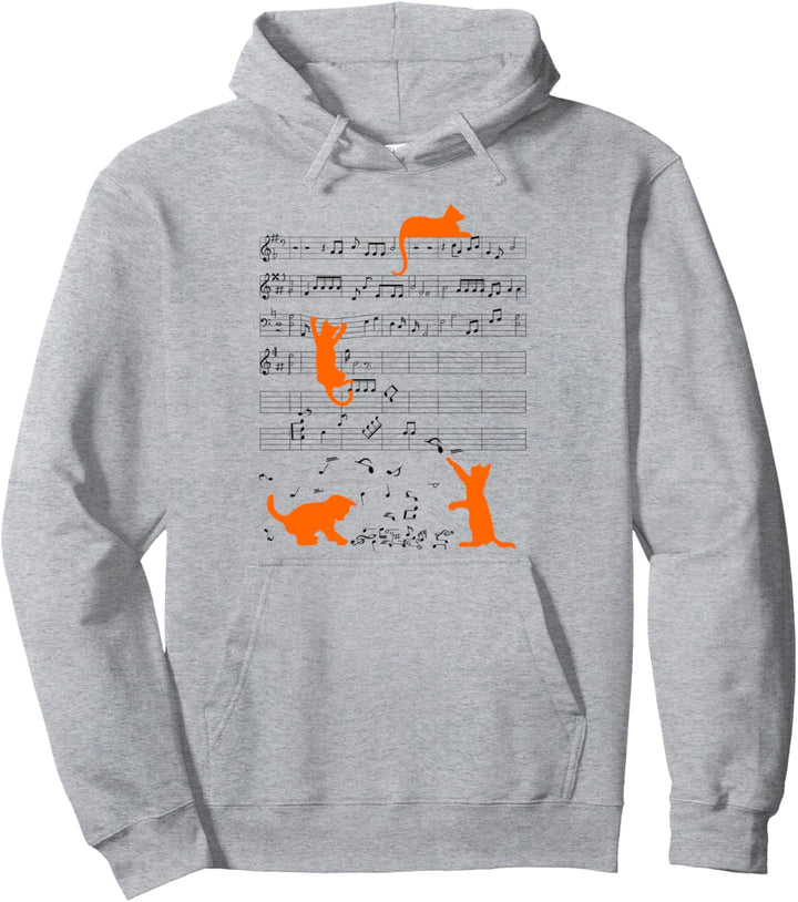 Niedliche Katze Musiknote Musiker Orange Pullover Hoodie
