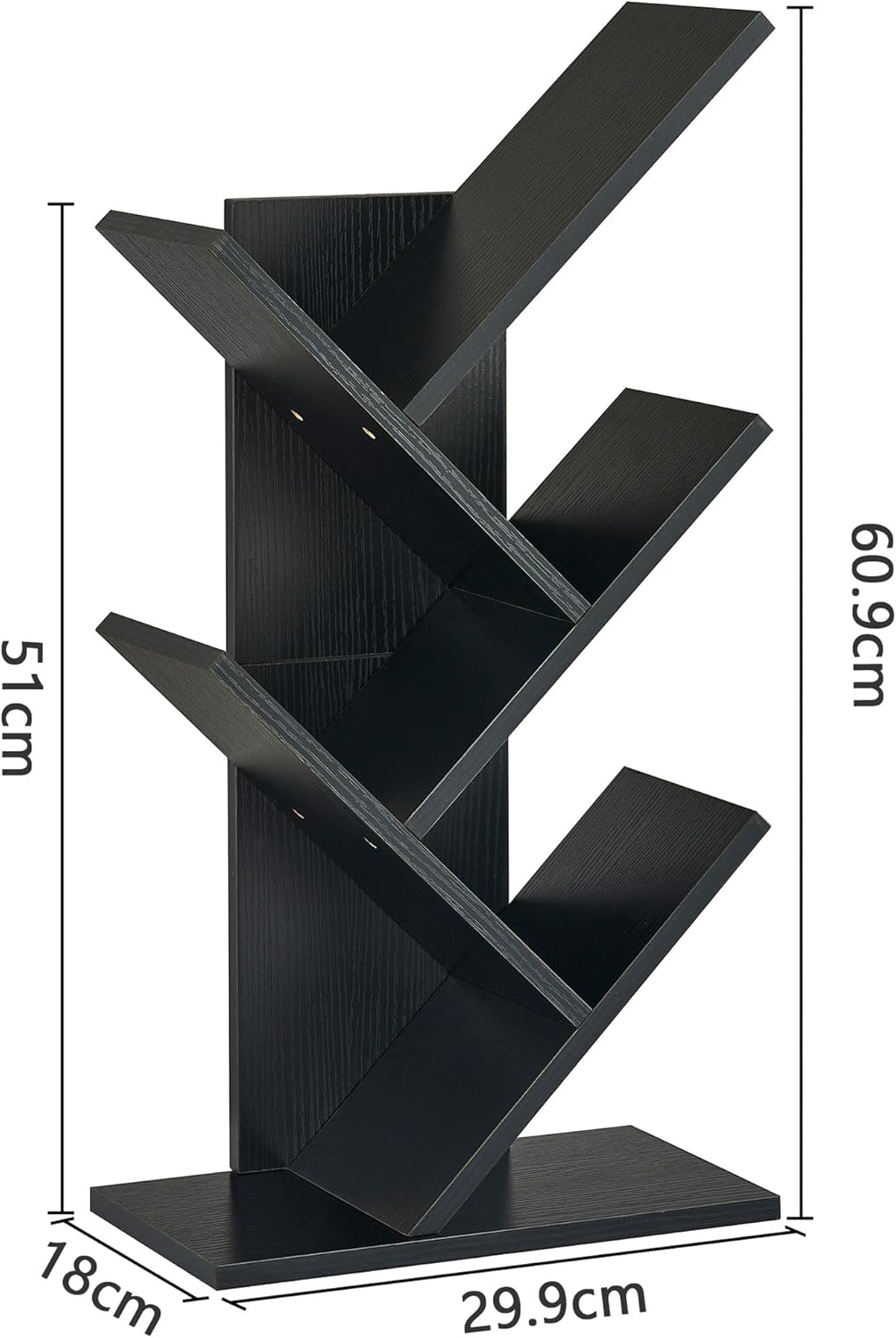 Hoctieon Bücherregal Baumform, Standregal mit 4 Ebenen, Bookshelf Bookcase Holz Eckregal Stehend für