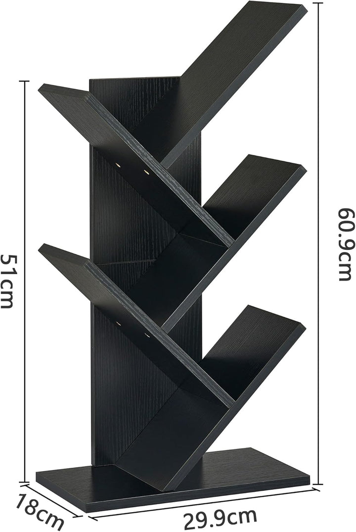 Hoctieon Bücherregal Baumform, Standregal mit 4 Ebenen, Bookshelf Bookcase Holz Eckregal Stehend für