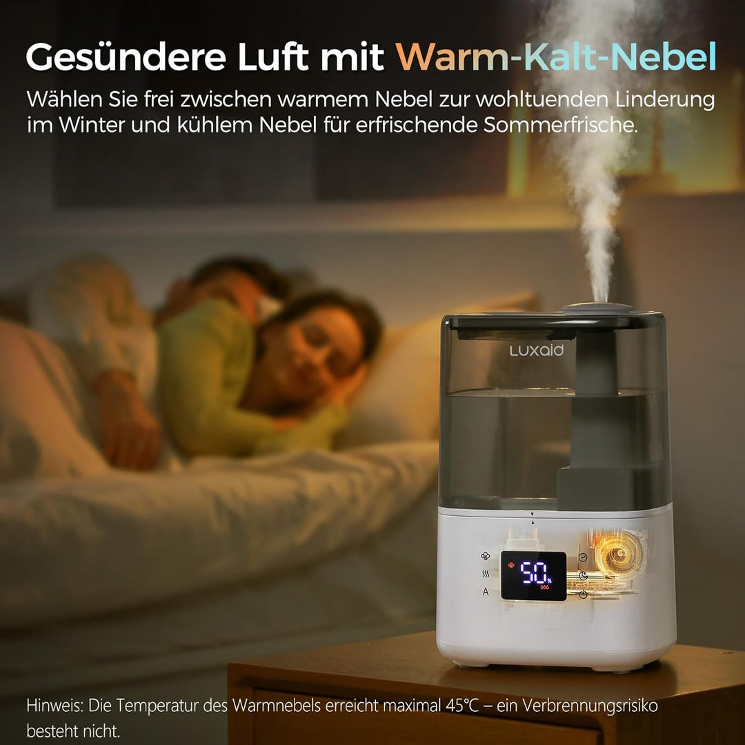 4,5L Luxaid Warm- und Kaltnebel Luftbefeuchter Schlafzimmer Grosse Räume mit Fernbedienung & Hygrost