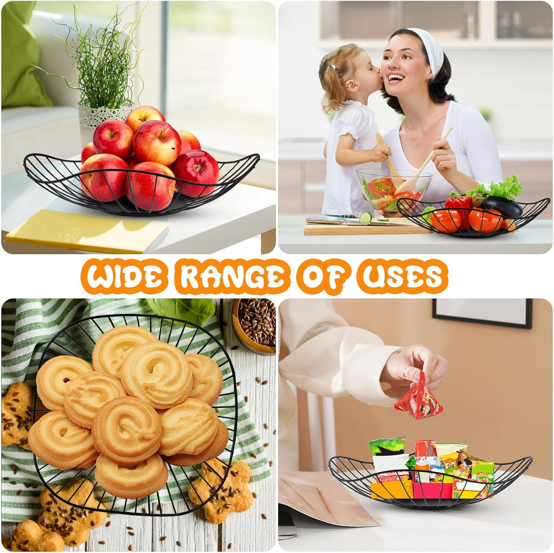 2er Set Obstkörbe Metall Schwarz – Moderne Drahtkörbe für Obst & Gemüse, Deko Fruchtkorb für Küche &