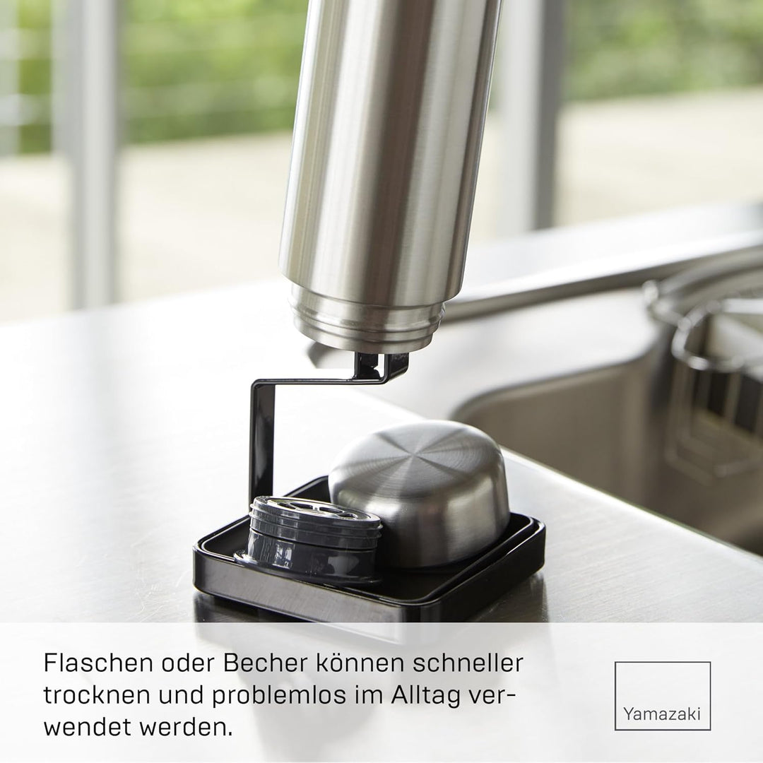 Yamazaki 4313 Tower Trinkflaschen-Abtropfständer, schwarz, Stahl/Polypropylen, Minimalistisches Desi