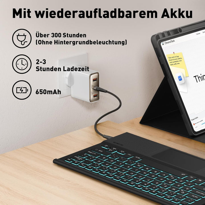 Tastatur mit Hülle für Lenovo Idea Tab Pro 2025 12.7 Zoll, Bluetooth Kabellose Tastatur mit Trackpad