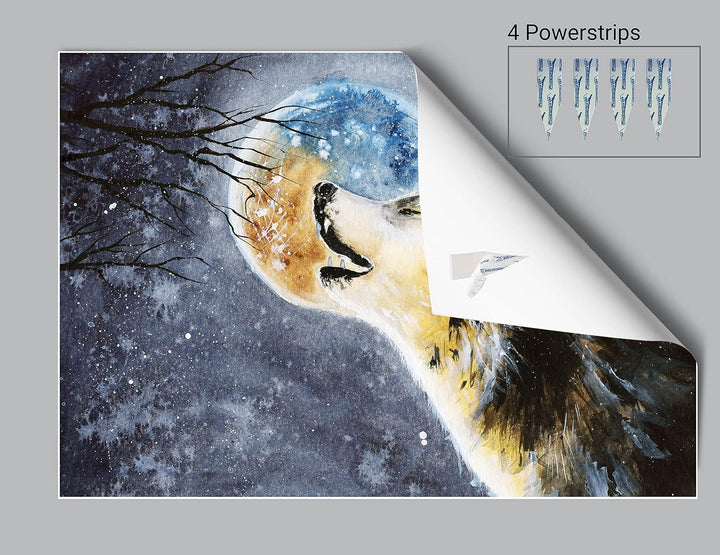 wandmotiv24 Poster als Wanddeko, Grösse 100x70cm, Heulender Wolf, Gemälde, Mond, Mitternacht, Tier,