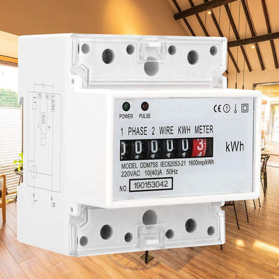 Digitale Stromzähler 1 Phase, AC 220V/230V 10-40A 2 Draht 4P Einphasiger Stromzähler Hutschiene, KWh