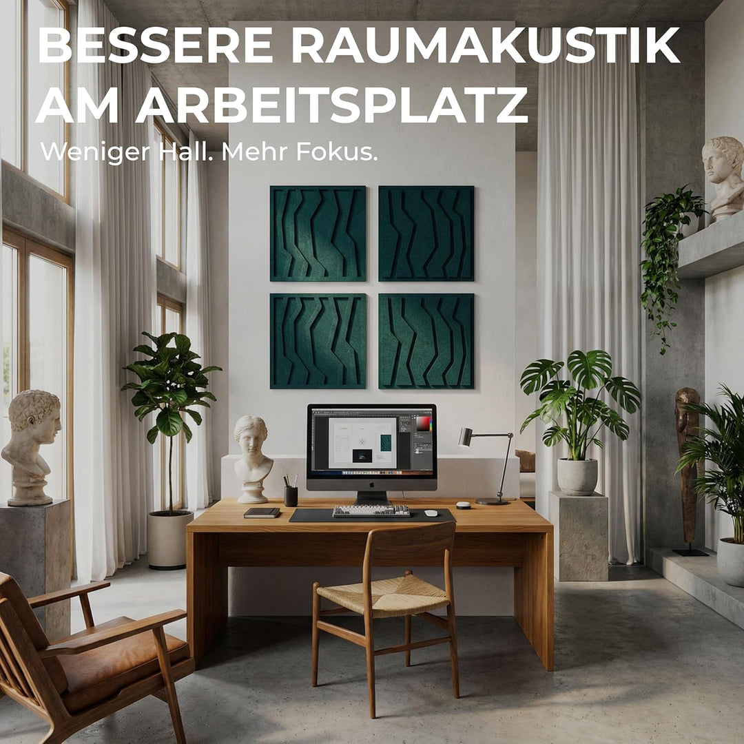 NIC’BRUX® Akustikpaneele 4er Set 40x40 cm – Modernes Akustikbild Wanddesign aus PET-Filz | Schallabs