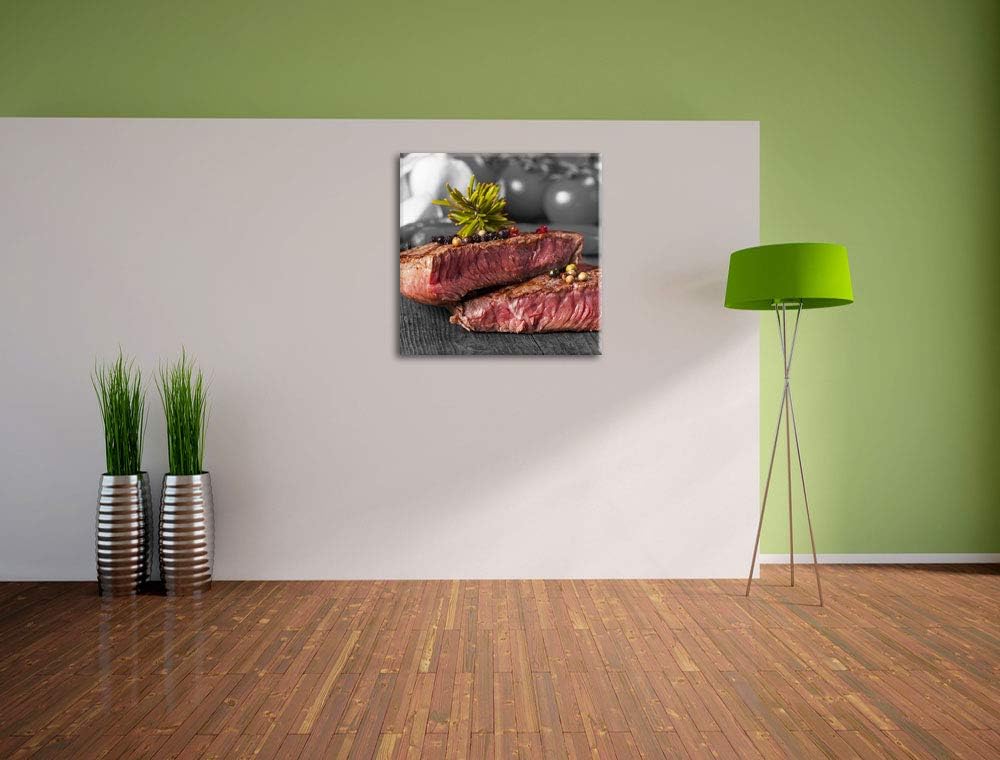 Pixxprint Leckeres Pfeffer Steak Medium als Leinwandbild/Grösse: 70x70 cm/Wandbild/Kunstdruck/fertig