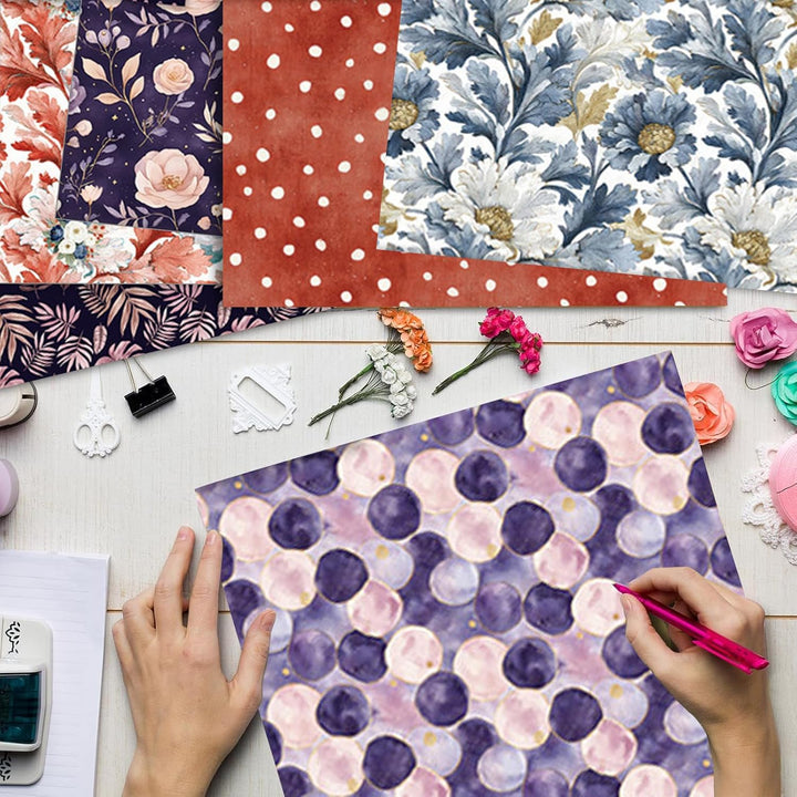 Scrapbook Papier Blumen Muster Scrapbook Bastelpapier, 24 Blat Doppelseitiges Boho Dekorpapier, Merw