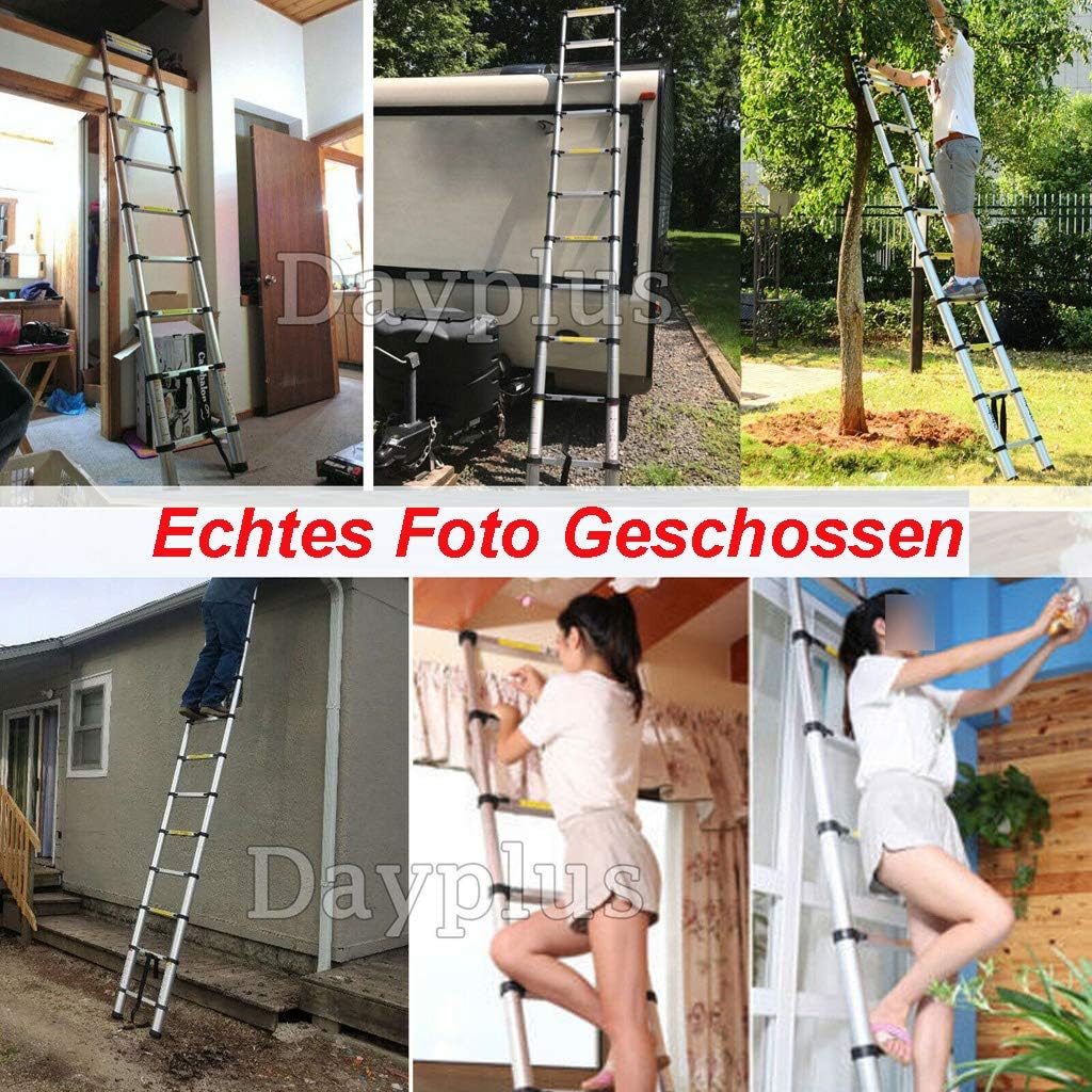Teleskopleiter 2,6M mit Einzelne Segmente, zertifizierte Alu Verlängerungsleiter, 72cm bis 260cm anl