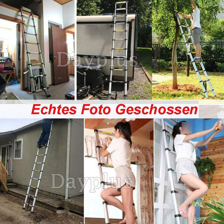 Teleskopleiter 2,6M mit Einzelne Segmente, zertifizierte Alu Verlängerungsleiter, 72cm bis 260cm anl