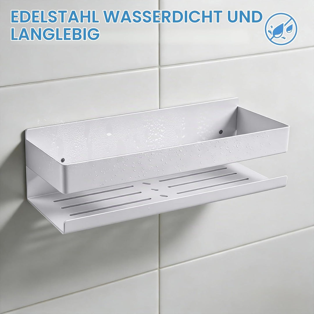 EXLECO 30cm Duschablage Ohne Bohren Duschregal Wand Edelstahl Badregal mit 4 Haken Duschkorb zum Boh