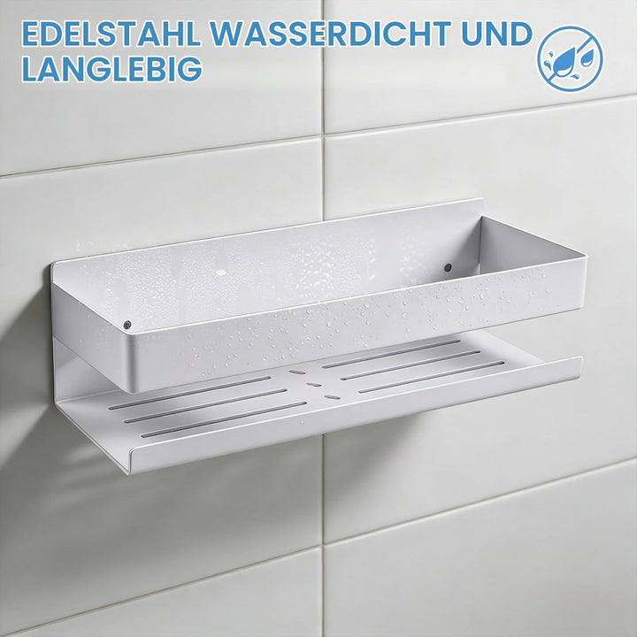 EXLECO 30cm Duschablage Ohne Bohren Duschregal Wand Edelstahl Badregal mit 4 Haken Duschkorb zum Boh
