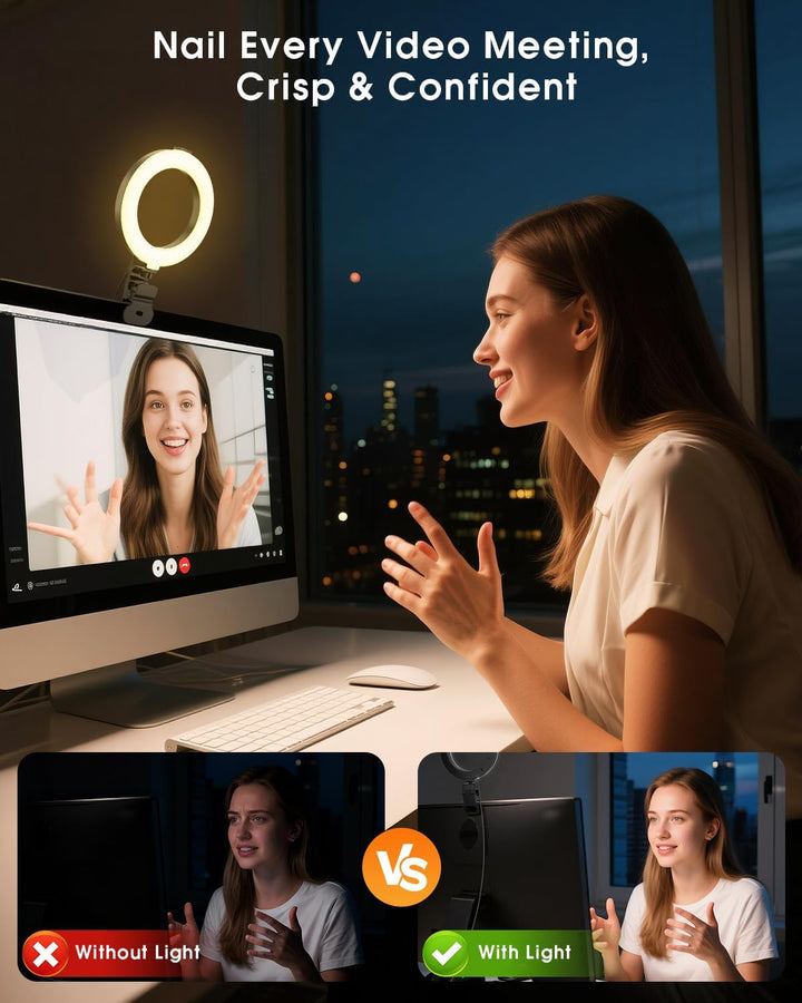 Ringlicht für Computer-Videokonferenz – Webcam-Licht für Monitor, Clip, Fernarbeit, Entfernung, Lern