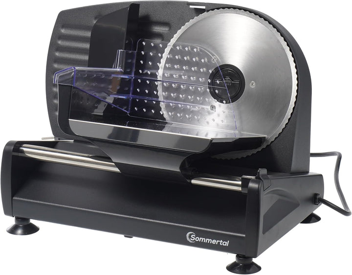 Sommertal Allesschneider AS190 DUAL 200W Edelstahlmesser mit Wellenschliff und glatten Schliff, plat