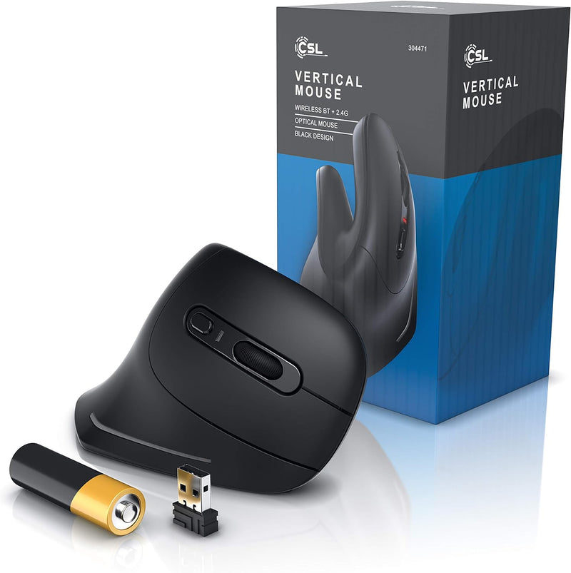 CSL - kabellose Vertikal Maus - Bluetooth + 2,4 GHz Funkmaus - Wireless Vertical Mouse – ergonomisch