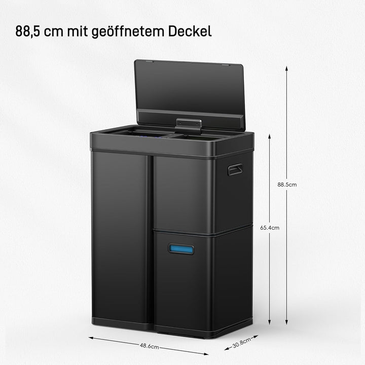 EKO Mirage Plus Mülleimer mit 3 Fächer, 2 x 15 L und 30 L, Recycler Mülleimer mit Sensor, 3 Kunststo