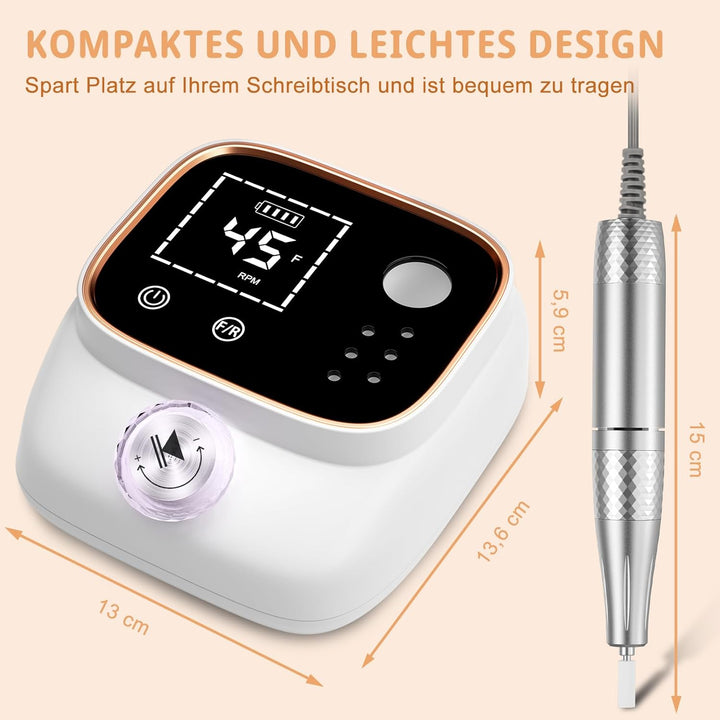 Professionelle Elektrische Nagelfeile 45000U/M für Gelnägel und Acrylnägel mit LCD-Display, Bit-Lock