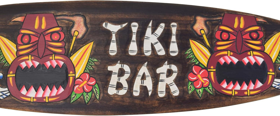 Tiki Bar Holzschild im Surfboard Look in 100cm Hawaii Style Schild zum Aufhängen