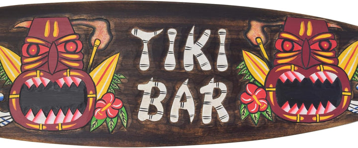 Tiki Bar Holzschild im Surfboard Look in 100cm Hawaii Style Schild zum Aufhängen