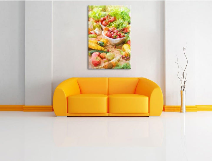 Pixxprint Buntes Obst und Gemüse als Leinwandbild/Grösse: 100x70 cm/Wandbild/Kunstdruck/fertig bespa