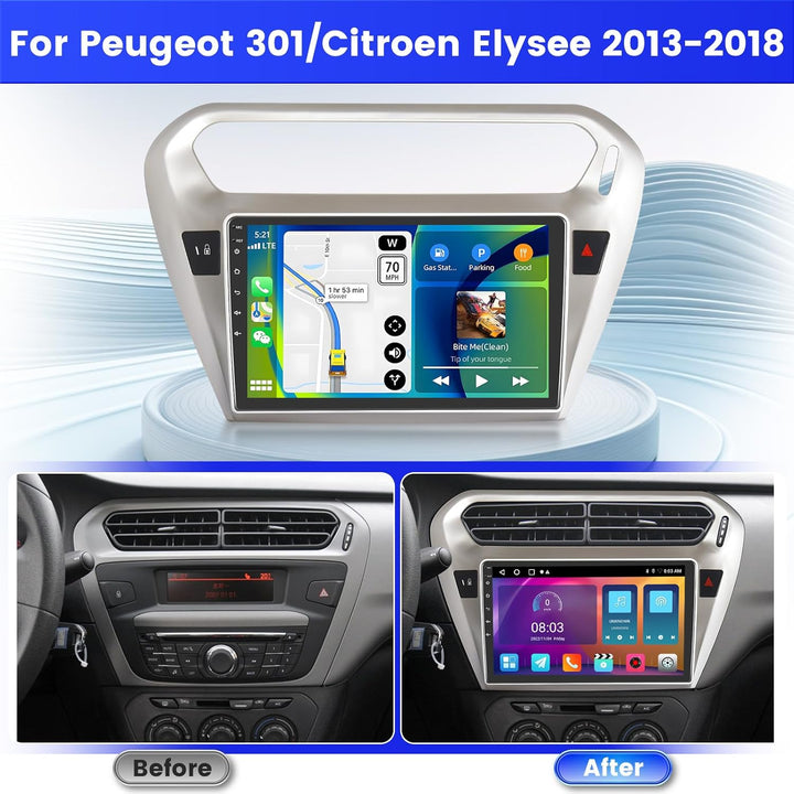 Radio für Peugeot 301/Citroen Elysee 2013-2018 Android 15 2+64G mit Wireless CarPlay Android Auto, 9