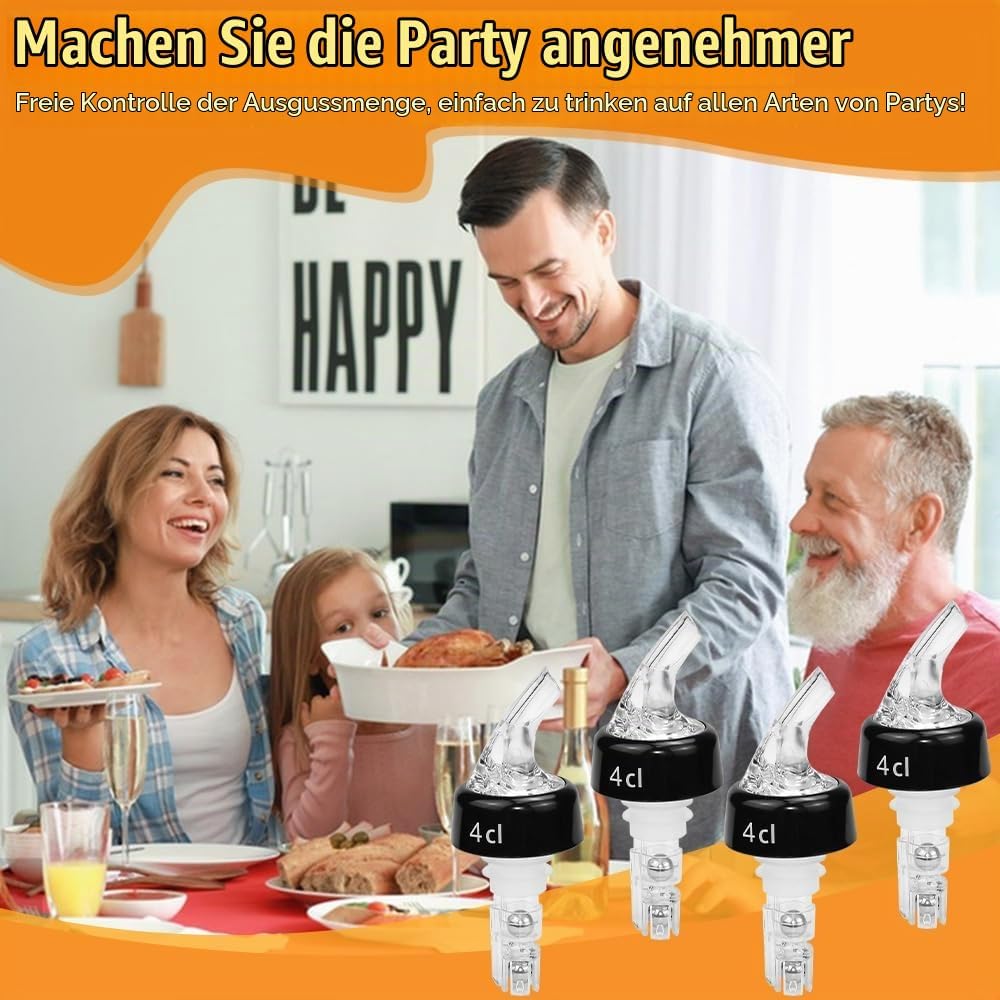 4 Stück Flaschenausgiesser Spirituosen 4cl Dosierer für Flaschen, Ausgiesser für Spirituosen 4cl mit