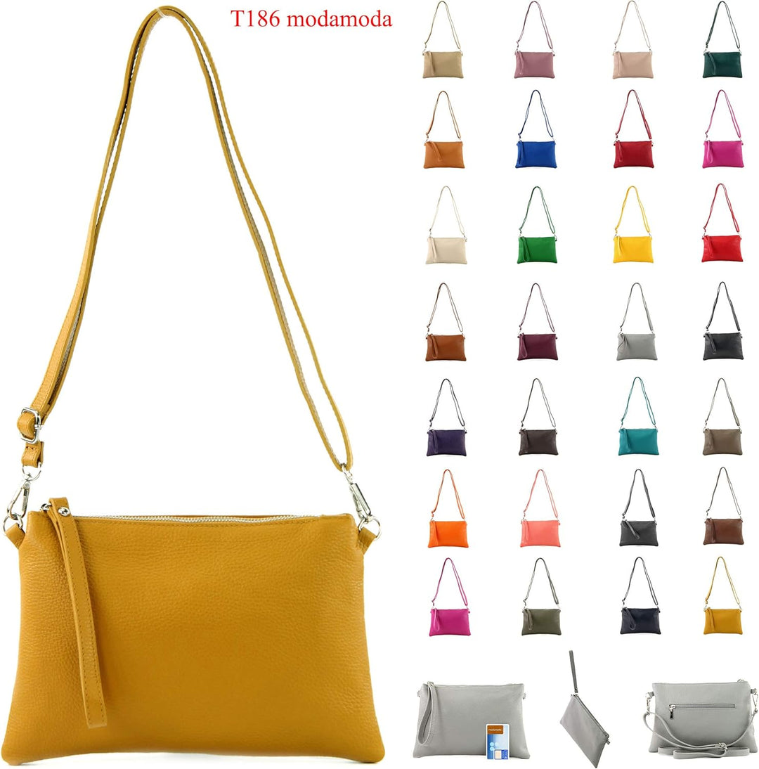 modamoda de - T186 - ital. Clutch Umhängetasche Leder Medium Camel, Camel