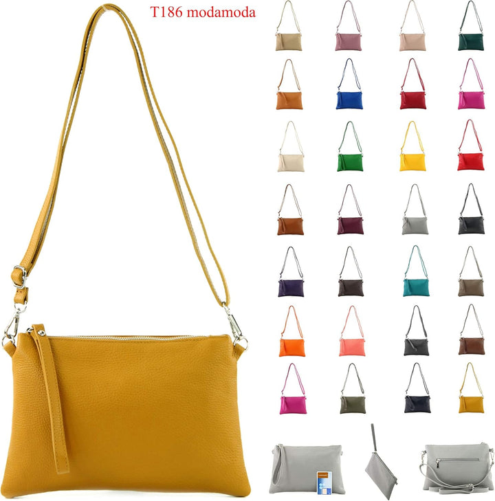 modamoda de - T186 - ital. Clutch Umhängetasche Leder Medium Dunkellila, Dunkellila