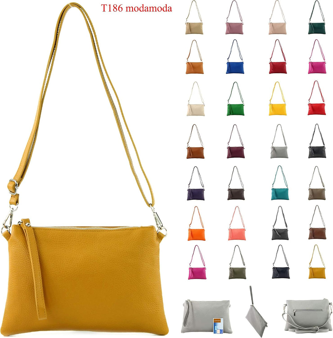 modamoda de - T186 - ital. Clutch Umhängetasche Leder Medium Rosabeige Dunkel, Rosabeige Dunkel