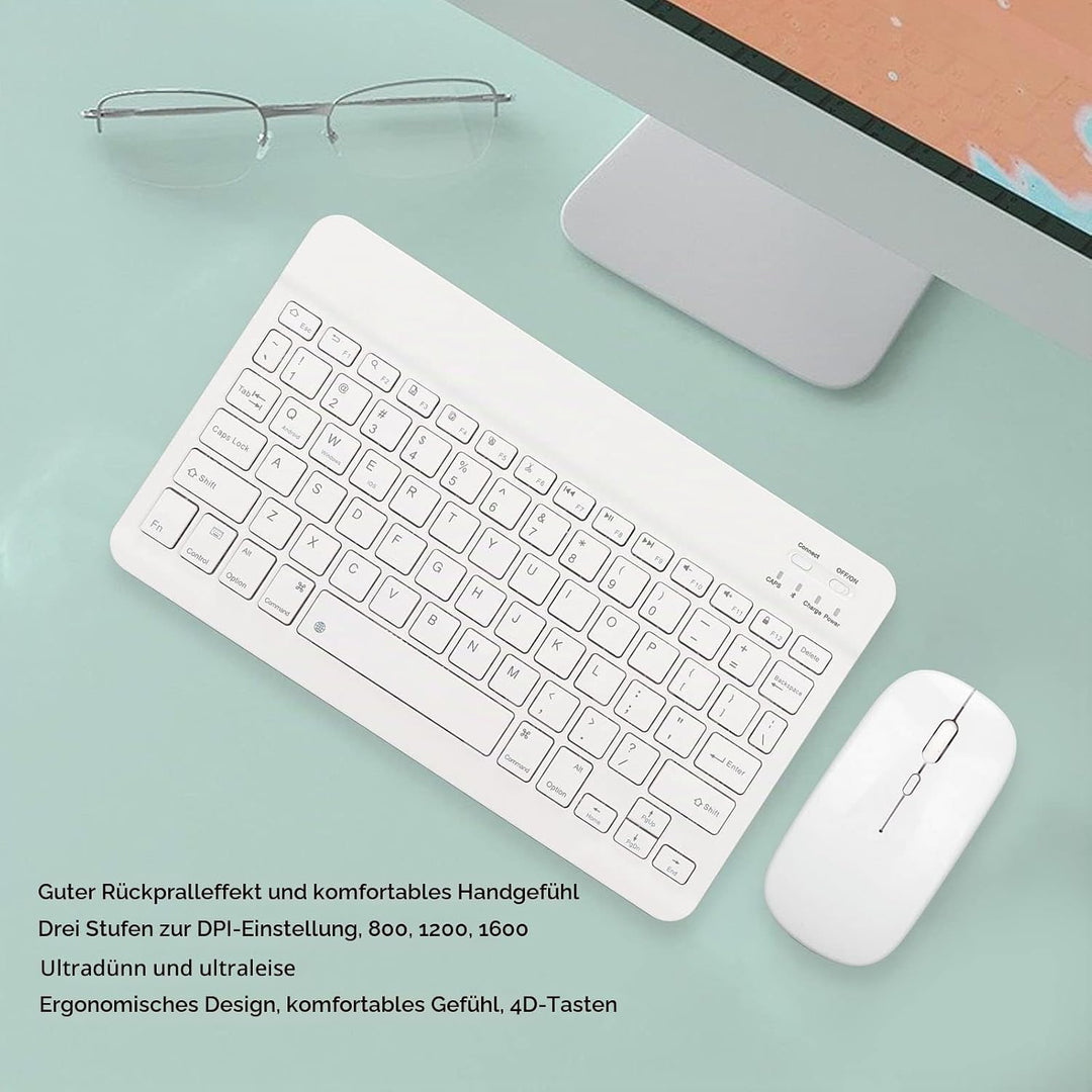 Bluetooth-Tastatur-Maus-Kombination, Ultradünnes, Leises, Kompaktes, Schlankes, Kabelloses Tastatur-