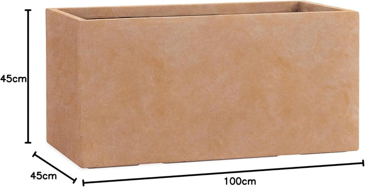 Pflanzwerk® Pflanzkübel TUB Terrakotta 45x100x45cm XXL – Rechteckig – Grosser Fiberglas Blumenkübel
