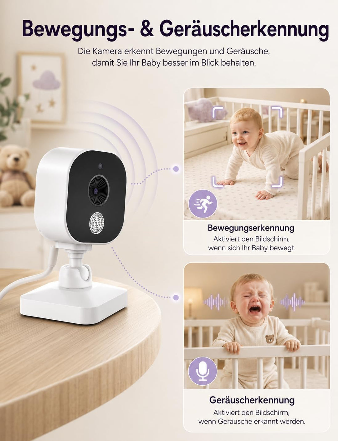 BURNNOVE Babyphone mit Kamera ohne WLAN, 2,8 Zoll IPS 720P, 96H VOX | Split Screen, Bewegungserkennu