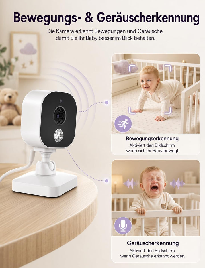 BURNNOVE Babyphone mit Kamera ohne WLAN, 2,8 Zoll IPS 720P, 96H VOX | Split Screen, Bewegungserkennu