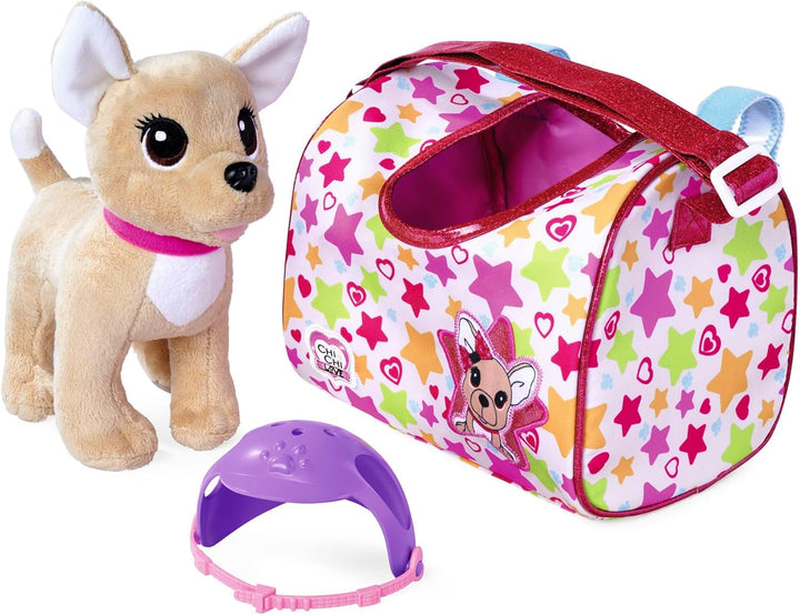 Simba 105890036 Chi Love Grand Tour, Chihuahua Plüschhund mit Sturzhelm in Cooler Transporttasche fü
