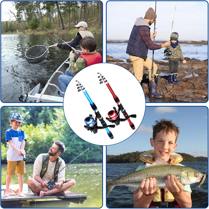 2 Stück Angelset Kinder, Angelrute Set Kinder, Kinder Angelruten, Teleskop-Angelrute 180 cm, Tragbar