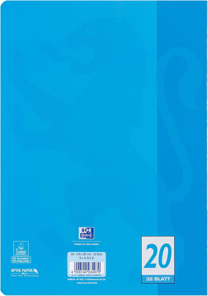 Oxford Schulheft A4, 32 Blatt, Lineatur 20, blanko, 10 Stück Single, Single