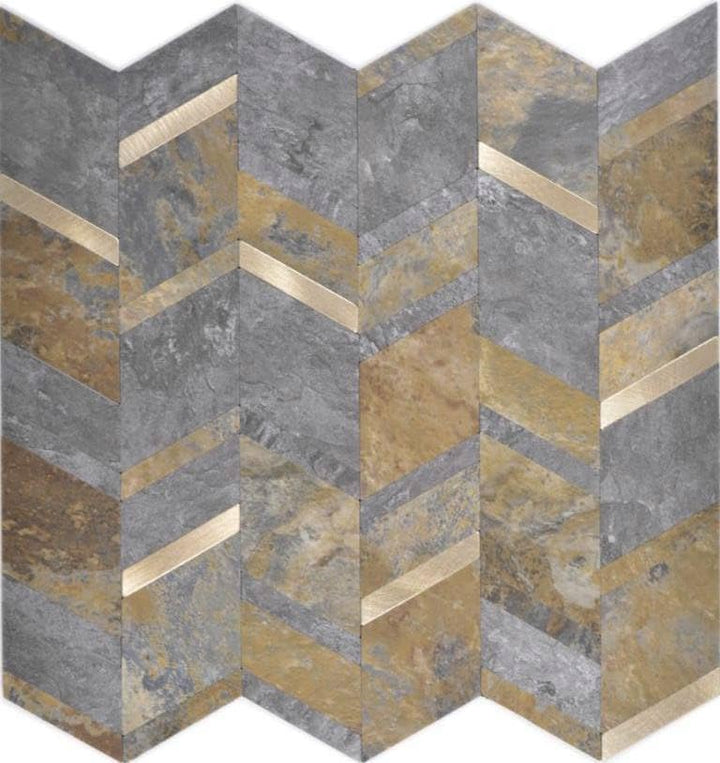 Selbstklebnde Mosaikmatte Pfeil Vinyl Steinoptik RustyGold für WAND KÜCHE Wandverblender Fliesenspie
