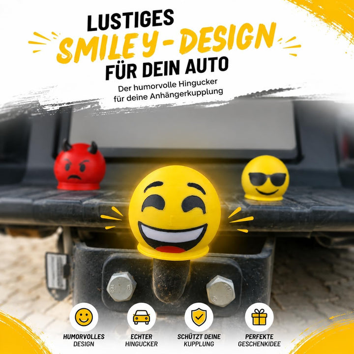 Anhängerkupplung Abdeckung Smiley – Lustige AHK Schutzkappe für 50 mm Kugelkopf – Universal für Auto
