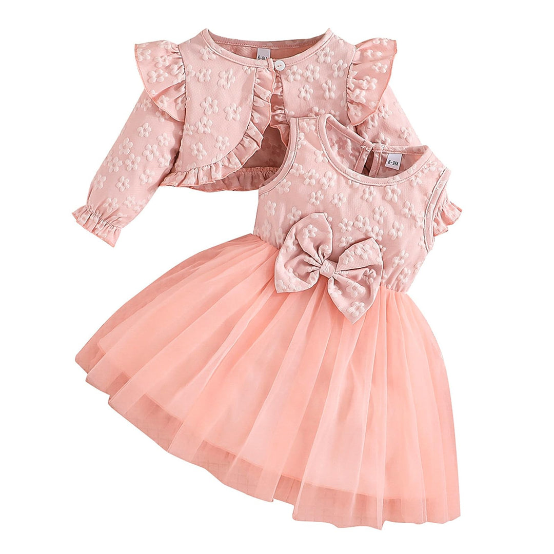 Kleinkind Baby Mädchen Bowknot Tutu Kleid und Cardigan Set 2 Stück ärmellosem Tüllkleid mit Blumenmu