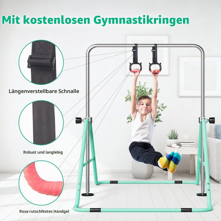 Gymnastikstange Kinder Reckstange Indoor Outdoor Faltbar Höhenverstellbar Grün, Grün