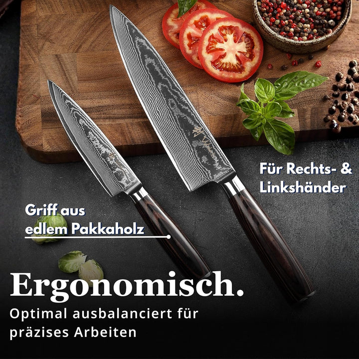 Wakoli EDIB Essentials Santoku Messer Küchenmesser Set (2-teilig) 30 & 24 cm Damastmesser aus 67 Lag