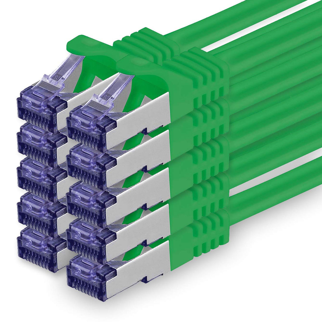 Cat.7 Netzwerkkabel 2m - Grün - 10 Stück - Cat7 Patchkabel (SFTP/PIMF/LSZH) Rohkabel 10 Gb/s mit Rj