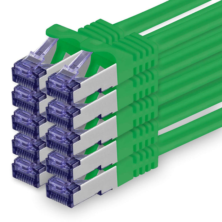 Cat.7 Netzwerkkabel 2m - Grün - 10 Stück - Cat7 Patchkabel (SFTP/PIMF/LSZH) Rohkabel 10 Gb/s mit Rj