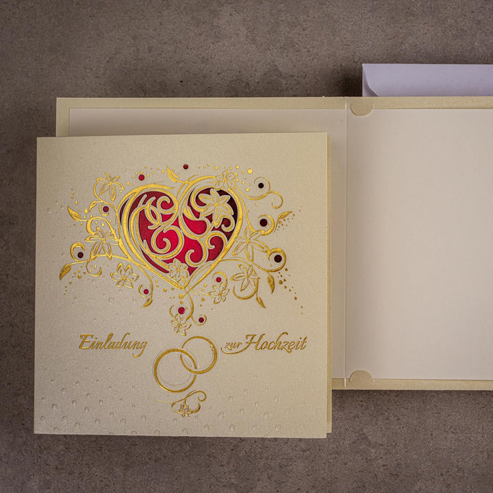 Art Nuvo Hochzeitseinladungen - 20 St. 135x135mm, Mit Bedruckbaren Einlagen Und Um-Schlägen Für Hoch