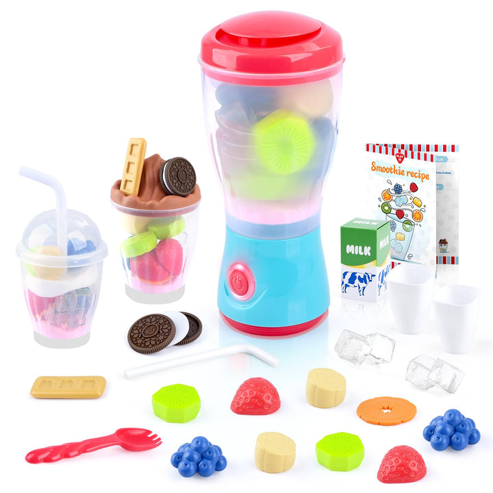 PLAY Smoothie Mixer für Kinder, Kinderküche Zubehör Set mit Mixer, Lebensmittel Spielzeug, Realistis