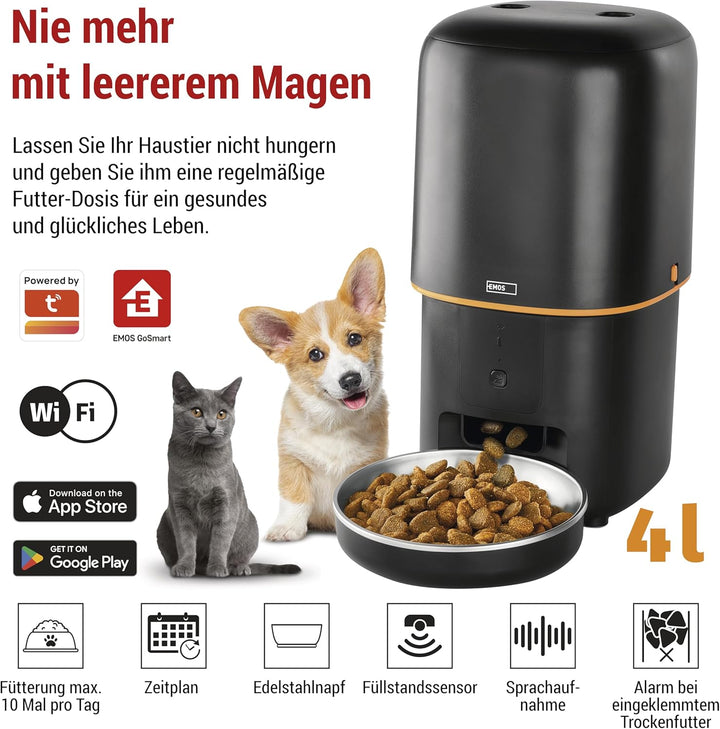 EMOS - GoSmart Futterautomat 4 l - WLAN Pet Care Futterspender mit App - Trockenfutter Automat für K