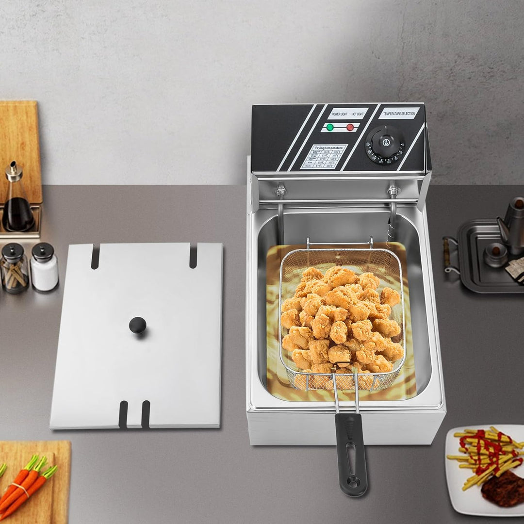 6L 2500W Elektrische Fritteuse, Edelstahl-Fritteuse mit Sieb, Edelstahl Friteuses mit Temperaturkont