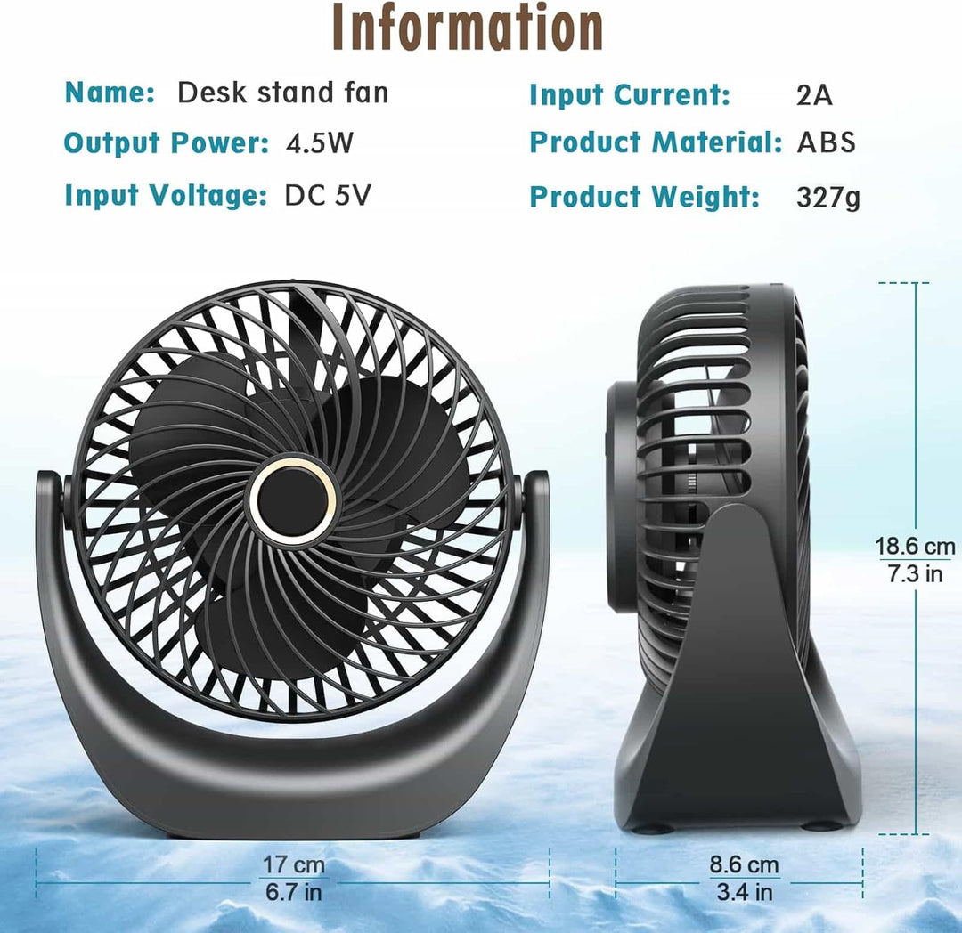 Ventilator,USB Tischventilator,Mini Ventilator Leise,mit 5 Windgeschwindigkeiten und 360° Drehung,40