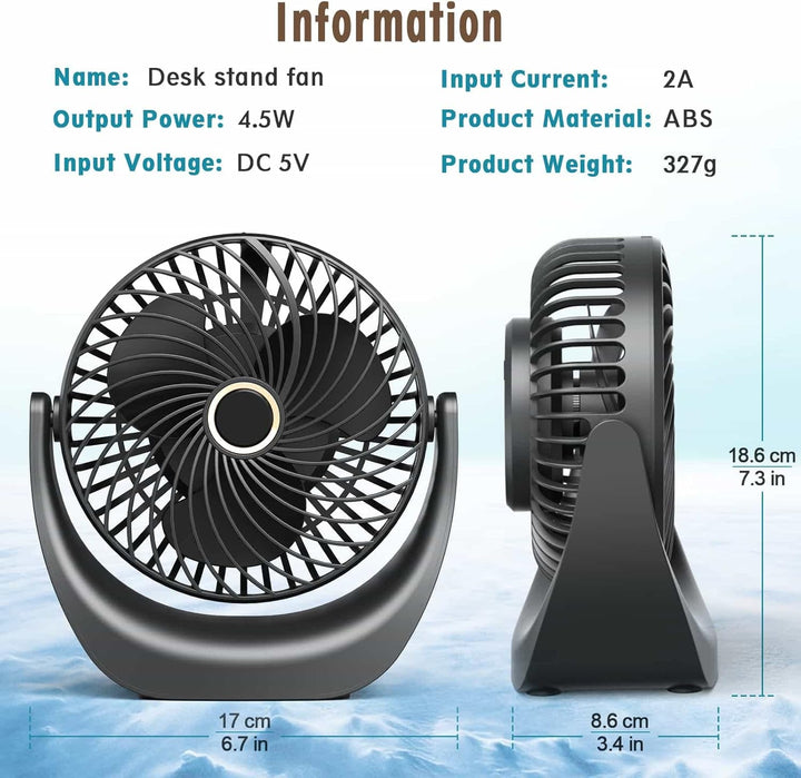 Ventilator,USB Tischventilator,Mini Ventilator Leise,mit 5 Windgeschwindigkeiten und 360° Drehung,40