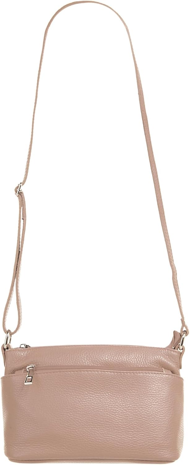 Umhängetasche Echt Leder Damen Made in Italy, Crossbody Bag, Messenger Bag mit Reissverschluss, Schu